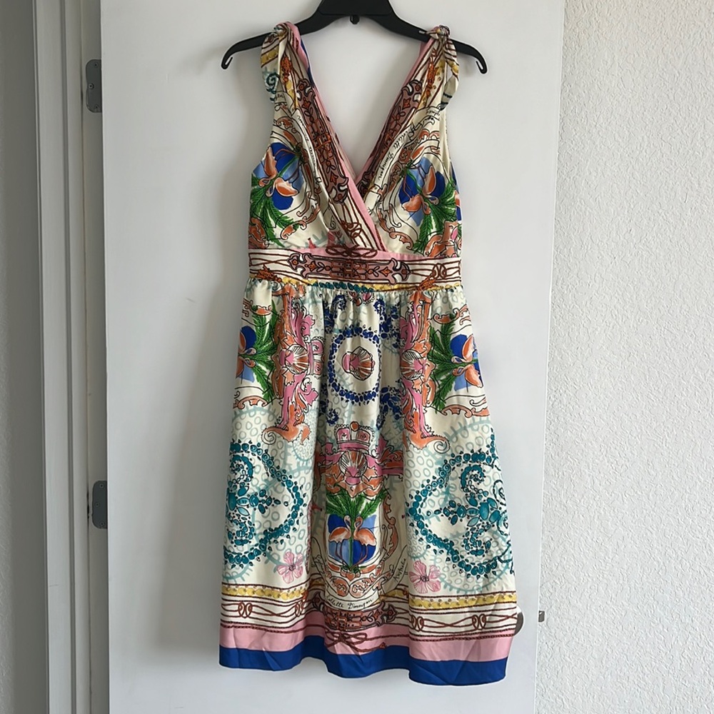 Silk Collette Dinnigan tropical motif dress